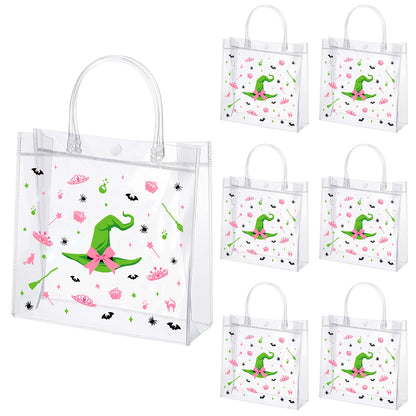 Liobelon Witch Party Gift Bags 24-Pack - Witch Party Favors Plastic Goodie Bags with Handles, PVC Pink and Green Party Treat Bag for Women, Magic Easter Eggs, Magic Festival, Birthday Decorations