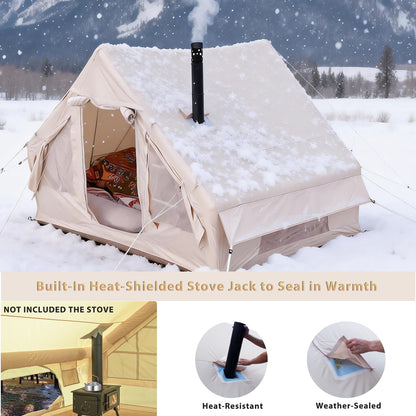 GEERTOP Large Inflatable Camping Tent with Stove Jack Instant Waterproof Blow Up Air Glamping Tent with Skylight for Family 4-6 Person 4 Season Outdoor Adventures