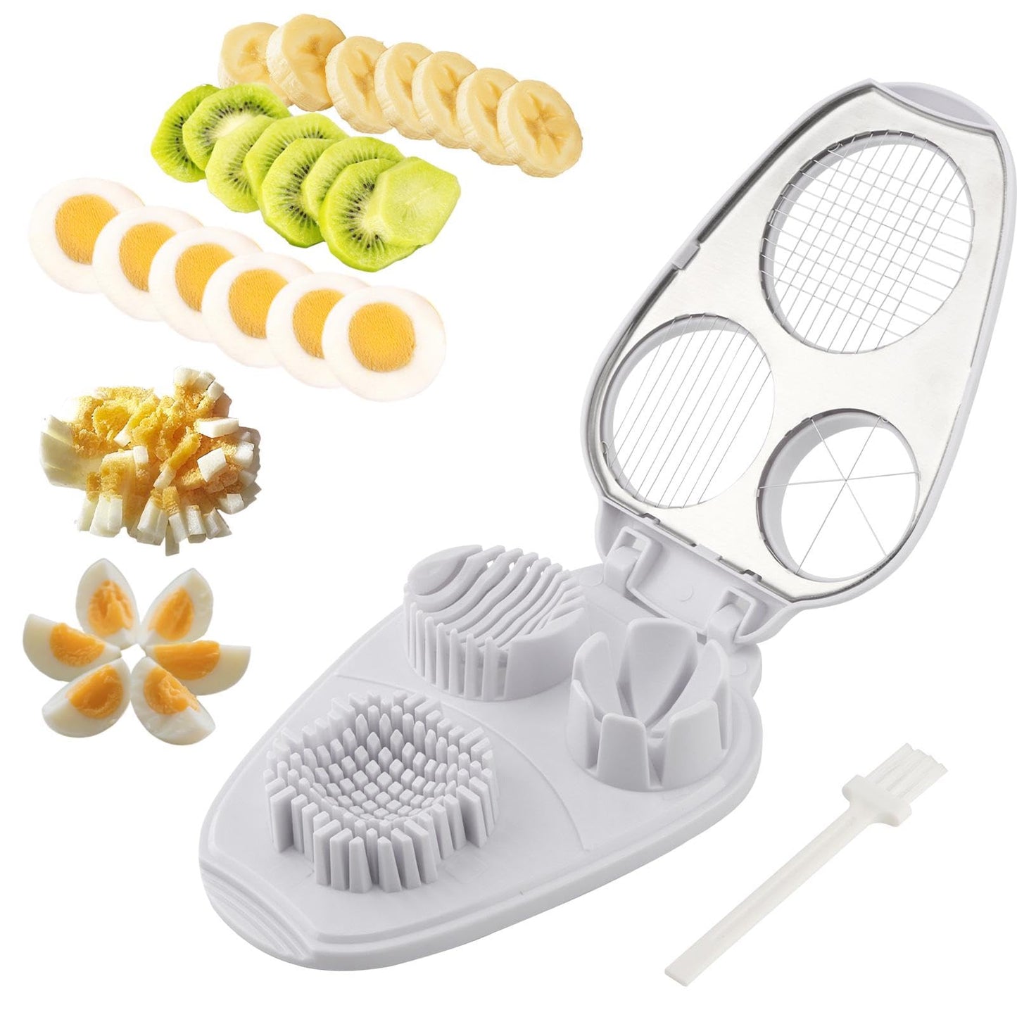 3 in 1 Boiled Egg Slicer, 3 Slice Modes Chopper Cutter with Brush, Manual Egg Slicer Steel Wire Dicer for Hard Boiled Eggs, Kitchen Gadget for Soft Fruit Butter, Labor Saving