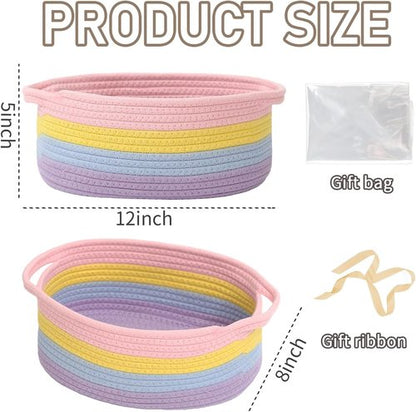 JMvicyroam Woven Storage Baskets - Small Rope Bins with Handles for Organizing Shelves | 2-Pack Rainbow Design
