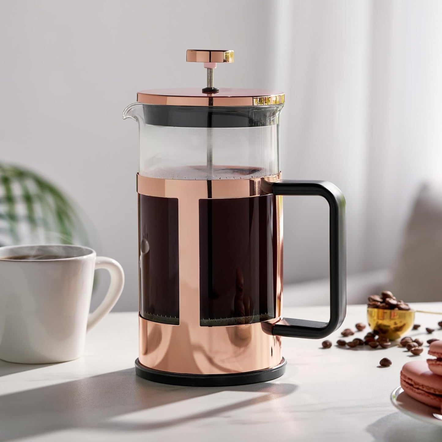 Pinky Up Piper 34 oz Rose Gold Tea Press Pot, French Press for Loose Leaf Tea and Coffee
