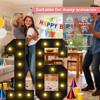 4FT Marquee Light Up Numbers, Black Giant Marquee Number 6, Pre-Cut Foam Board Set Can Be Used for Birthdays,Weddings,Party Anniversaries