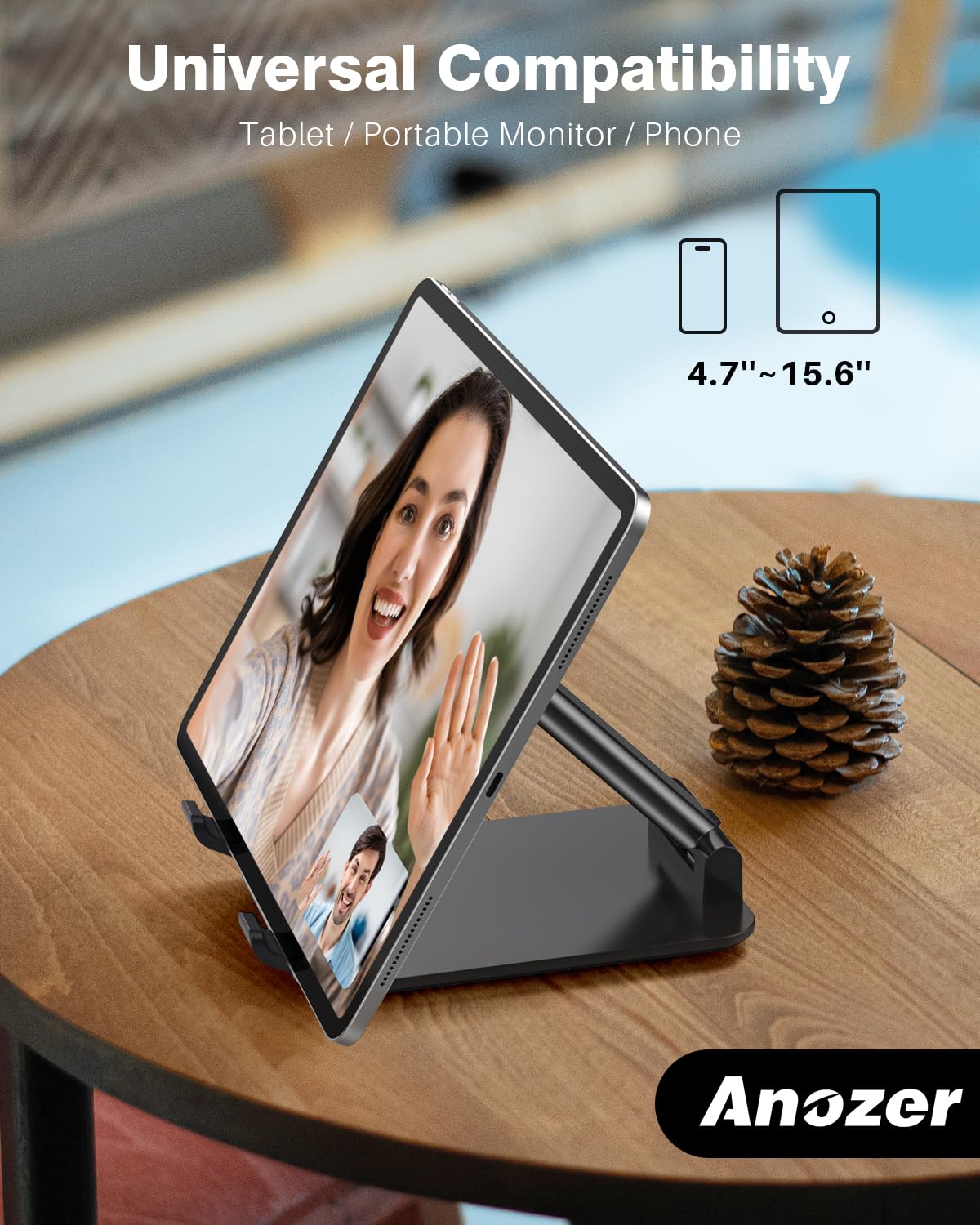 Anozer Tablet Stand Foldable & Adjustable, Portable Monitor Stand 5.55*3.94" Wide, Fit for iPad Holder Stand Compatible with iPad Pro 11, 12.9/iPad 10.9 10th; Surface Pro; Portable Monitor 4.7-15.6"