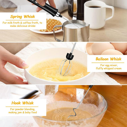 FITNATE Rechargeable Milk Frother with Stand, Handheld Drink Mixer with 3 Stainless Whisks for Coffee & Latte