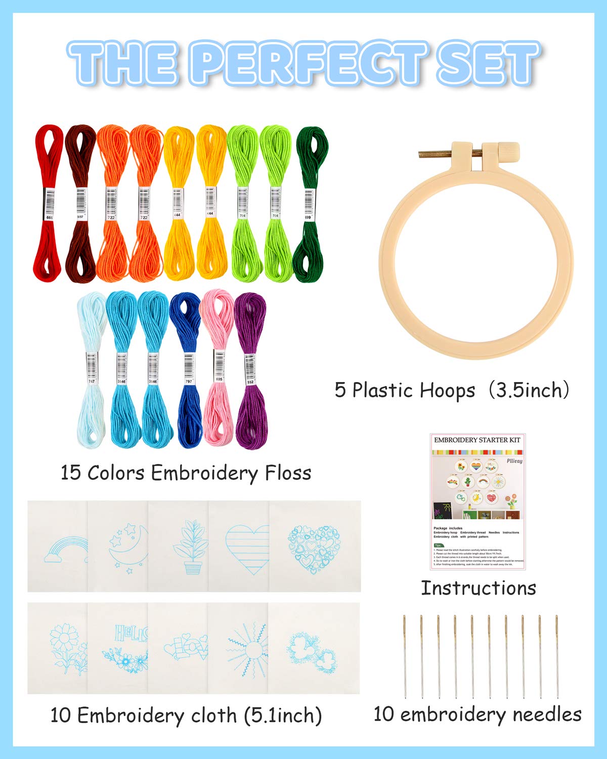 Pllieay 10 PCS Cross Stitch Kits for Beginners, Embroidery Beginner Kits for Kids 7-13, Include Instructions, Cross Stitch Kits with Pattern, Needlepoint Kits for Embroidery Projects