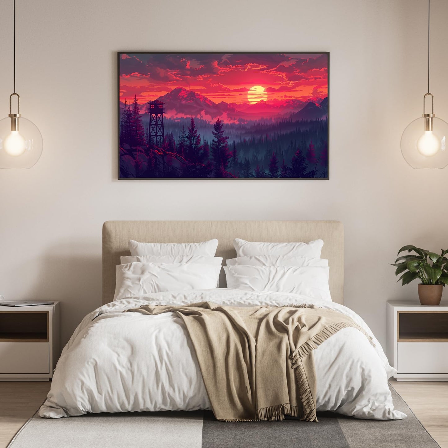DDGEMART 5D Watchtower Sunset Forest Diamond Painting Kit - Full Drill Round Beads DIY Scenic Diamond Art Canvas for Adults, Nature Landscape Wall Decor 28x16 Inch·