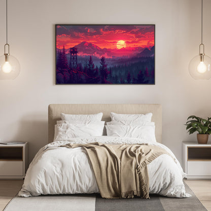 DDGEMART 5D Watchtower Sunset Forest Diamond Painting Kit - Full Drill Round Beads DIY Scenic Diamond Art Canvas for Adults, Nature Landscape Wall Decor 28x16 Inch·