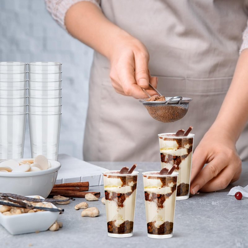 Uiifan 300 Pcs 3 oz Mini Dessert Cups Plastic Appetizer Cups Tall Round Clear Dessert Shooter Disposable Parfait Serving Cups Bowl for Tasting Party Puddings Ice Cream Wedding Birthday Party