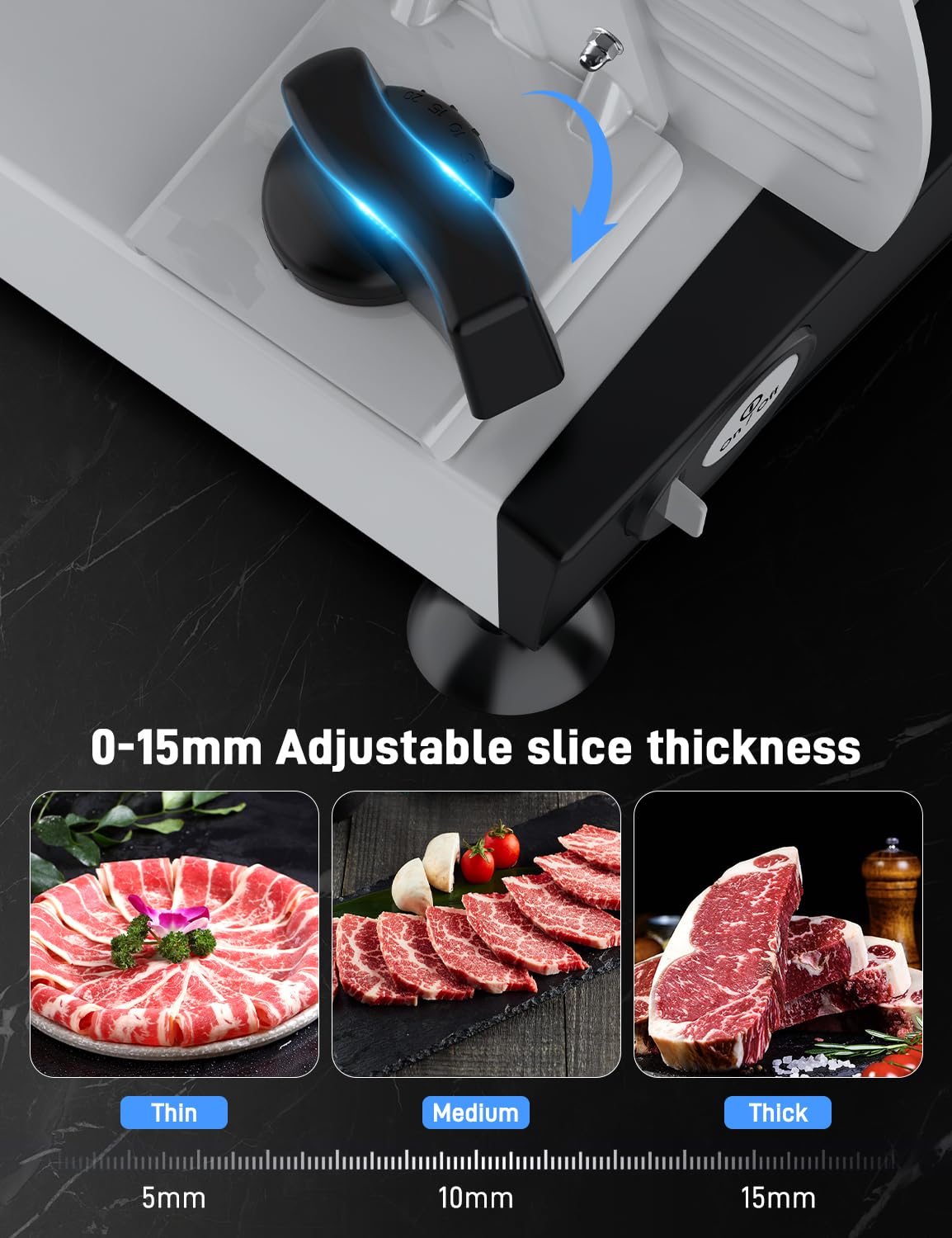 Meat Slicer, DC Motor Quiet 200W Meat Slicer Machine for Home, Deli Slicer with 2 Removable 7.5'' Stainless Steel Blades, Adjustable Dial for 0-15mm, electric bread slicer for meat (200, Watts)