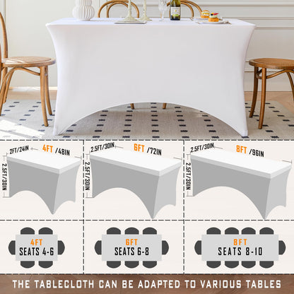 Famstar Table Cloth White 4FT Spandex Tablecloth for Rectangle Fitted Table Cloths Stretch Covers Washable Wrinkle Free Tablecloths for Festival Camping Picnic Wedding Party