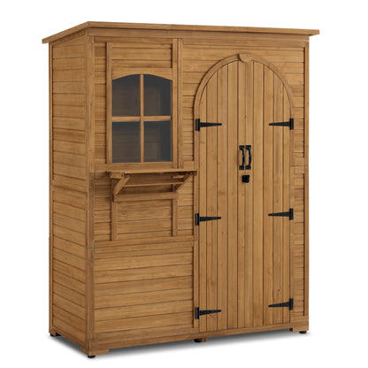 Macrout Outdoor Storage Cabinet with 3 Shelves (4.8 x 2.1 x 6.2 ft), Wood Storage Shed with Roof, Tall Garden Shed with 1 Foldable Table for Yard Patio Lawn, 1815