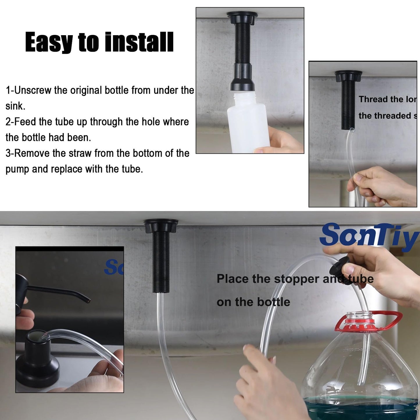 Sink Soap Dispenser Extension Tube Kit with Upgraded Check Valve, 47" Under Counter Soap Dispenser Tube for Kitchen Sink, Fit Most Soap Containers, Strong Suction, No More Tiny Bottle Daily Refills