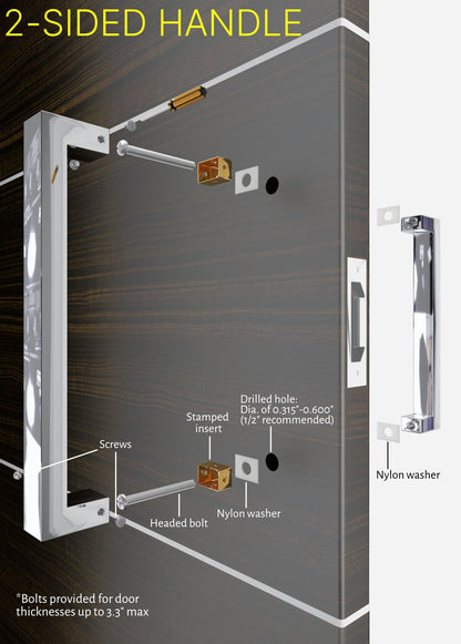 32 Inch 2-Sided Stainless Steel Door Handles Chrome Mirror Polished Finish, Internal External Modern Door Handle Pull Set for Commercial Glass Doors Sliding Doors Wooden Fiberglass, Rectangular Bar