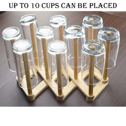 Cyauatt Bamboo Retractable Bottle Drying Rack Cup Dish Drying Racks,Sports Water Bottle and Mug Drainer Stand, Plastic Bag Dryer Rack and Multifunctional Drying Rack for Kitchen Countertop