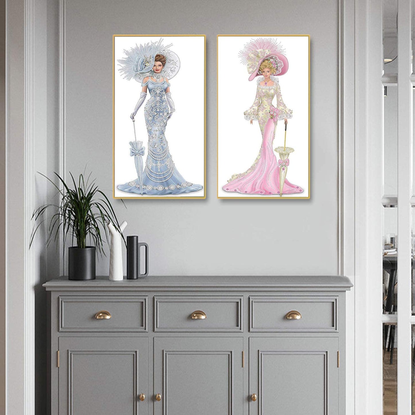VAVCASE 2 Pack DIY 5D Diamond Art Painting Kits, Special Shaped Rhinestones, Partial Drill Lady with Hat Crystal Diamond Art Crafts Kits (12x24 inch)