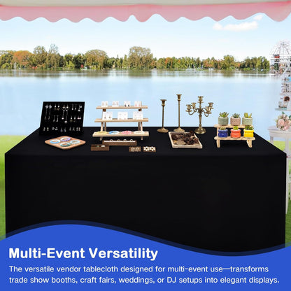 2 Pack 4ft (48x24 Inch), 3-Sided Wolkemer Open Back Fitted Tablecloth Rectangle Vendor Table Cloth Washable Black