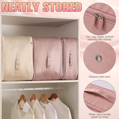 Ultra Space-Saving Self-Compression Organizer, Large Storage Tote for Clothes Compression and Moving Bedding