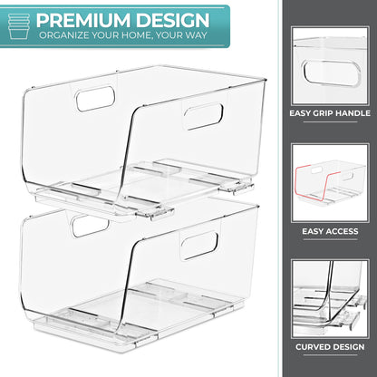 Sorbus Stackable Storage Bins Open Front - Pantry Bins for Storage and Organization for Kitchen - Clear Pantry Organizer Bins (Medium 4 Pack)