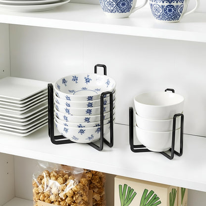 AOZUO 4 Pcs Dinnerware Bowl Plate Holder Fit for 4.7 and 6.5 Inches Diameters Bowl, Metal Bowls Storage Dying Display Rack Bowls Holder Organizer for Kitchen Drawer Countertop Cabinet Cupboard Shelf