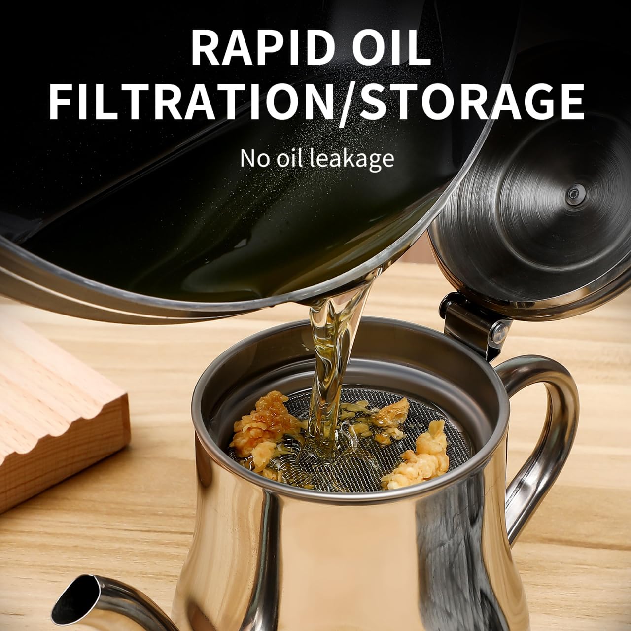 Yardwe Stainless Steel Oil Filter Pot - 24Oz Oil Dispenser with Fine Mesh Strainer for Kitchen Storage and Grease Container