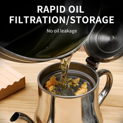 Yardwe Stainless Steel Oil Filter Pot - 24Oz Oil Dispenser with Fine Mesh Strainer for Kitchen Storage and Grease Container