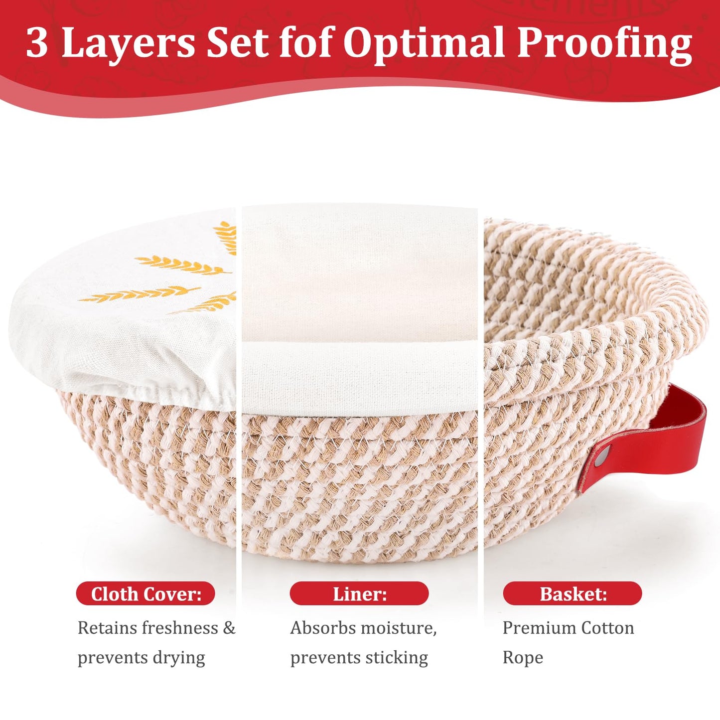 Sourdough Starter Kit, Sourdough Bread Baking Supplies, Banneton Bread Proofing Basket, Bread Proofing Basket with Bench Scraper, Dourdough Scoring Tool, Proofing Cover, Dough Whisk, Silicone Brush