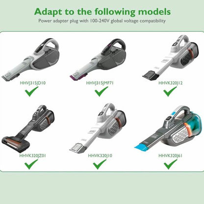 FITE ON Charger Compatible with Black and Decker HHVJ315JD10 / HHVJ315JMF71 / HHVK320J61 / HHVK320J10 / HHVK320JZ01 Dustbuster Smartech Handheld Vacuum 90602522-01 N561340 Replacement Power Cord