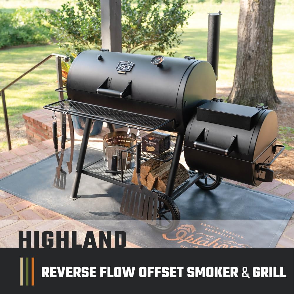 Oklahoma Joe's Highland Offset Reverse Flow Offset Charcoal Smoker and Grill With 1093 sq. in. Cooking Area in Black