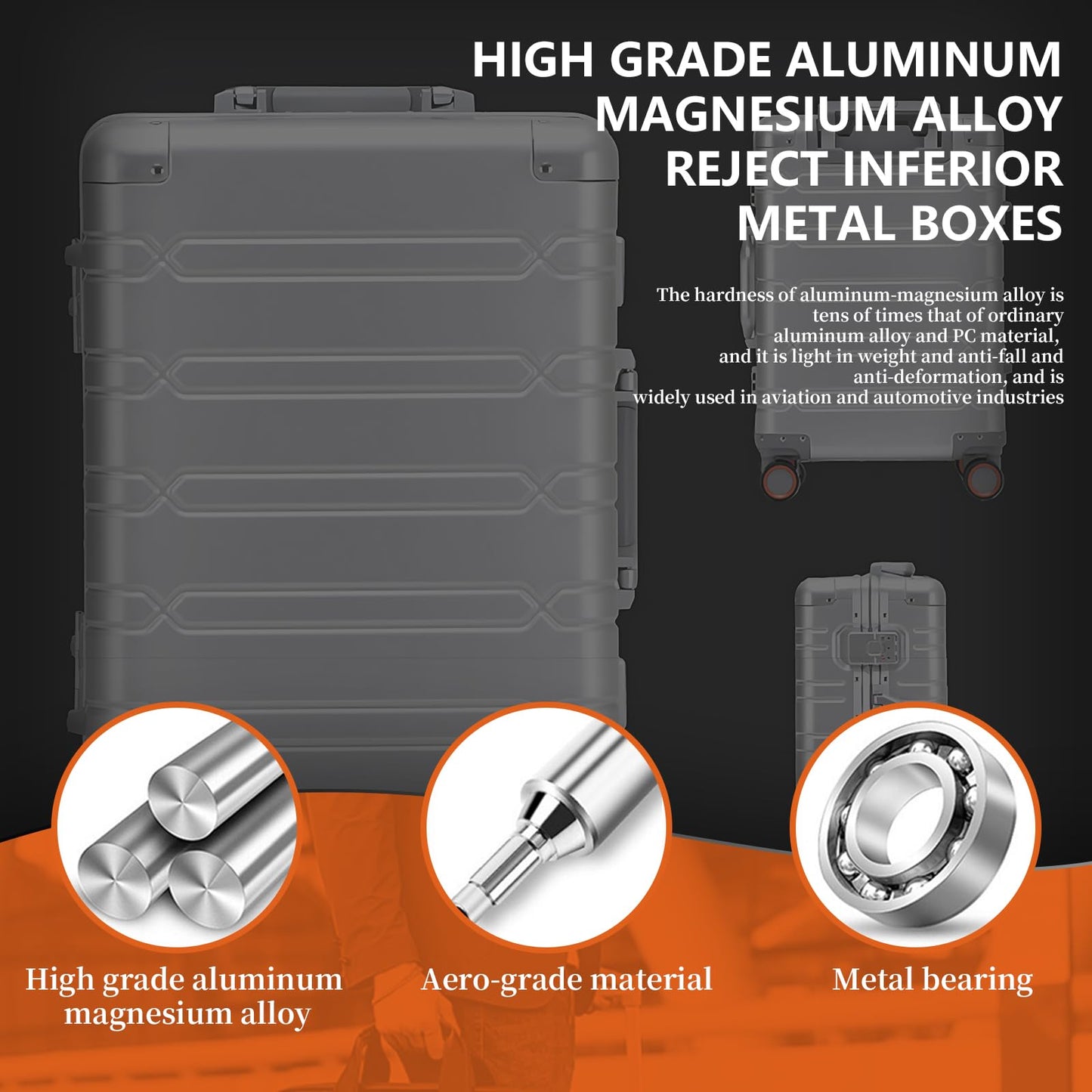 WEICHEN 2 Piece All Aluminum Luggage Set, Full Aluminum-Magnesium Alloy Hard Shell, 20 in Carry on & 29 in All Aluminum Zipperless Luggage, Hard Case Suitcases with Wheels, Aluminum Checked Luggage