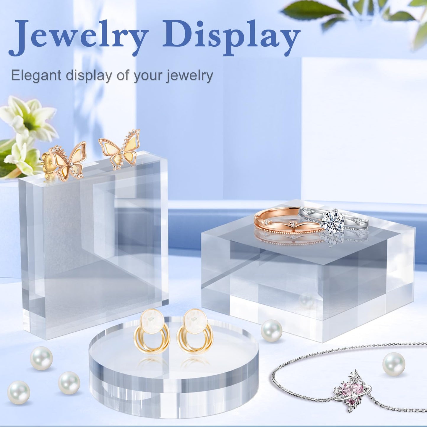 SAMYUCHO Acrylic Blocks 3 X 3 X 1 Inch 4 Pcs Acrylic Base Stand for Display Clear Block Square Riser Display Stands Pedestal Polished Cube for Jewelry trophy Props Collection Ring