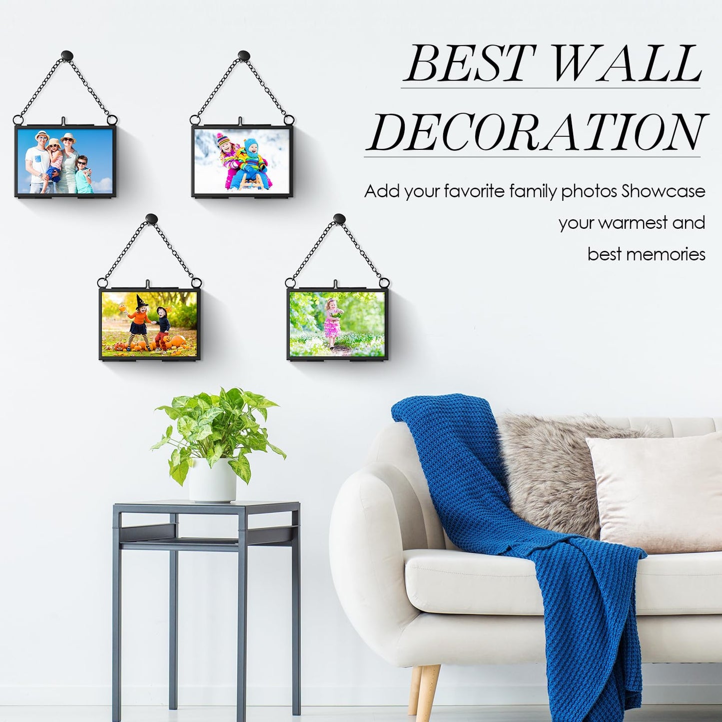Thyle 8 Pieces Pressed Flower Frames, 3.5 x 2.5 Inch Wall Hanging Double Glass Picture Frames with Chain, Clear Floating Display for Dried Flowers Plants Wall Decor Artwork DIY Family Photo