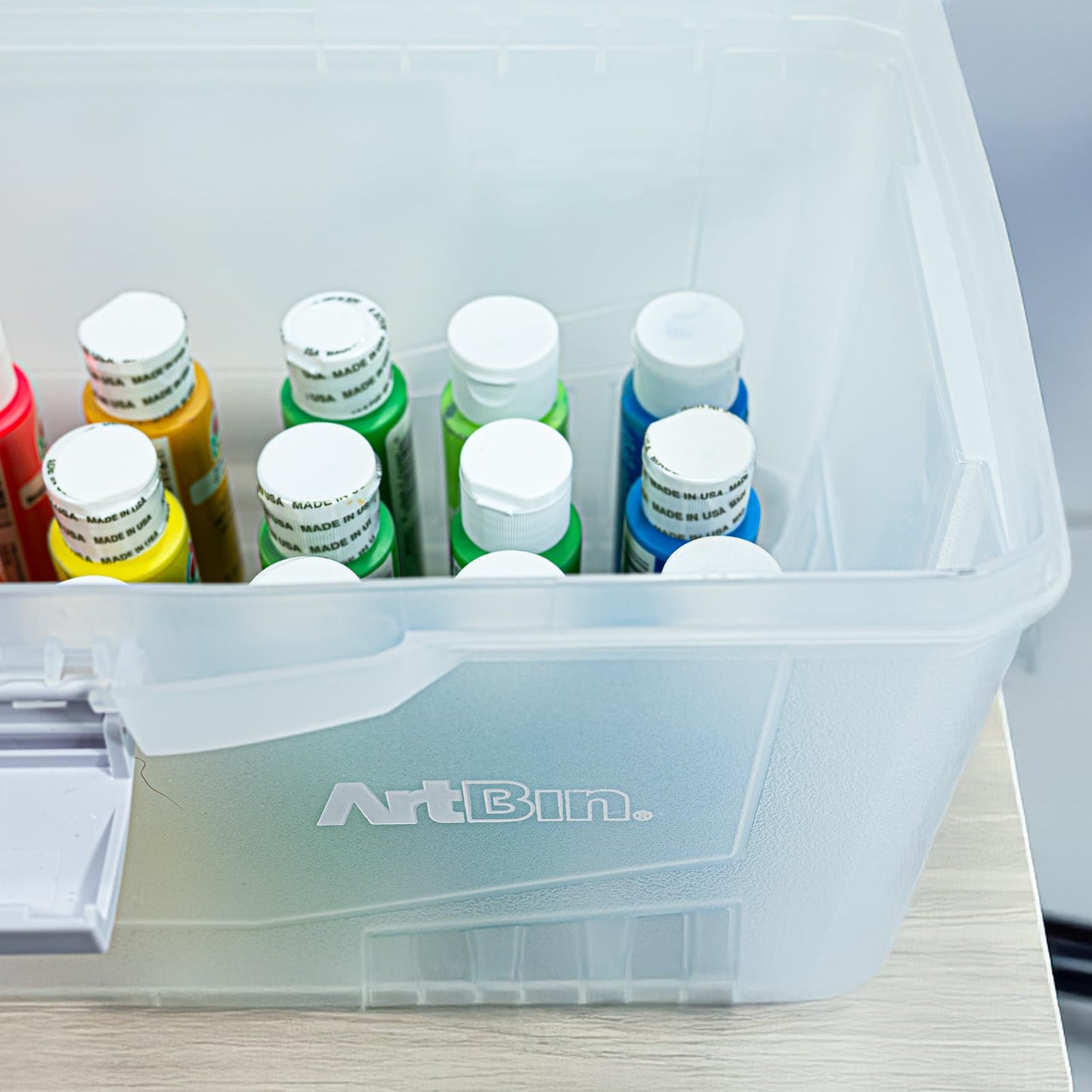 ArtBin 6918AH Twin Top 17 inch Supply Box, Portable Art & Craft Supply Organizer with Handle, [1] Plastic Storage Case, Translucent