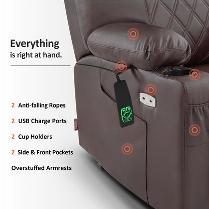 MCombo Small Power Lift Recliner Chair Sofa with Massage and Dual Heating, Adjustable Headrest for Elderly People Petite, USB Ports, 7111 (Single Motor, Dark Coffee)