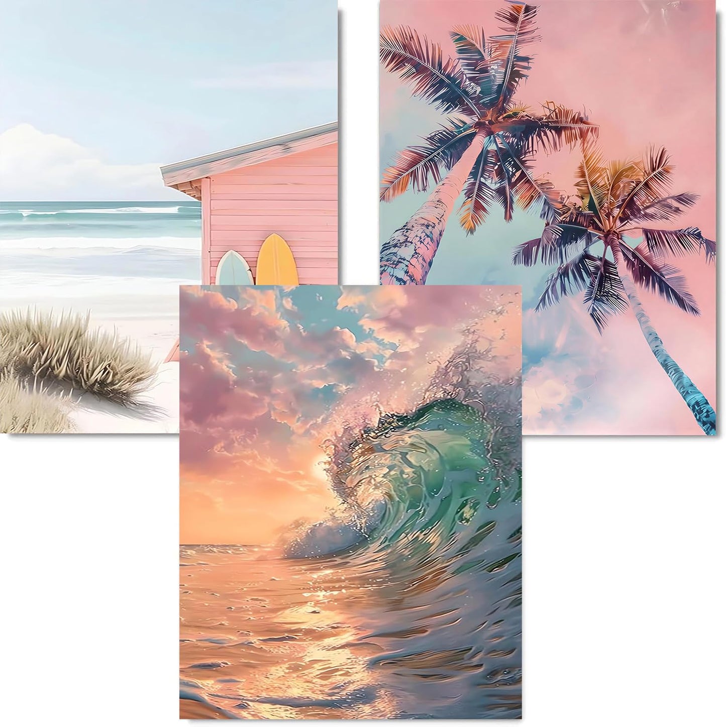 WUDWL 3 Pack Diamond Art Kits for Adults Beginner, DIY Beach Painting Diamond Painting Kits 5D Diamond Dots Gem Art Crafts with Tools,Round Full Drill Funny Crafts for Home Wall Decor&Gift-12x16in