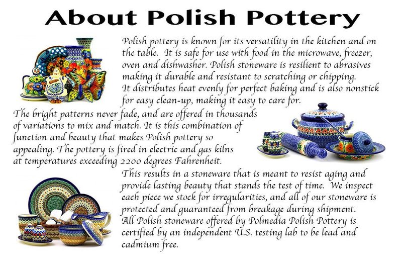 Polish Pottery Round Medium Baker with Handles made by Ceramika Artystyczna (Forget Me Not)