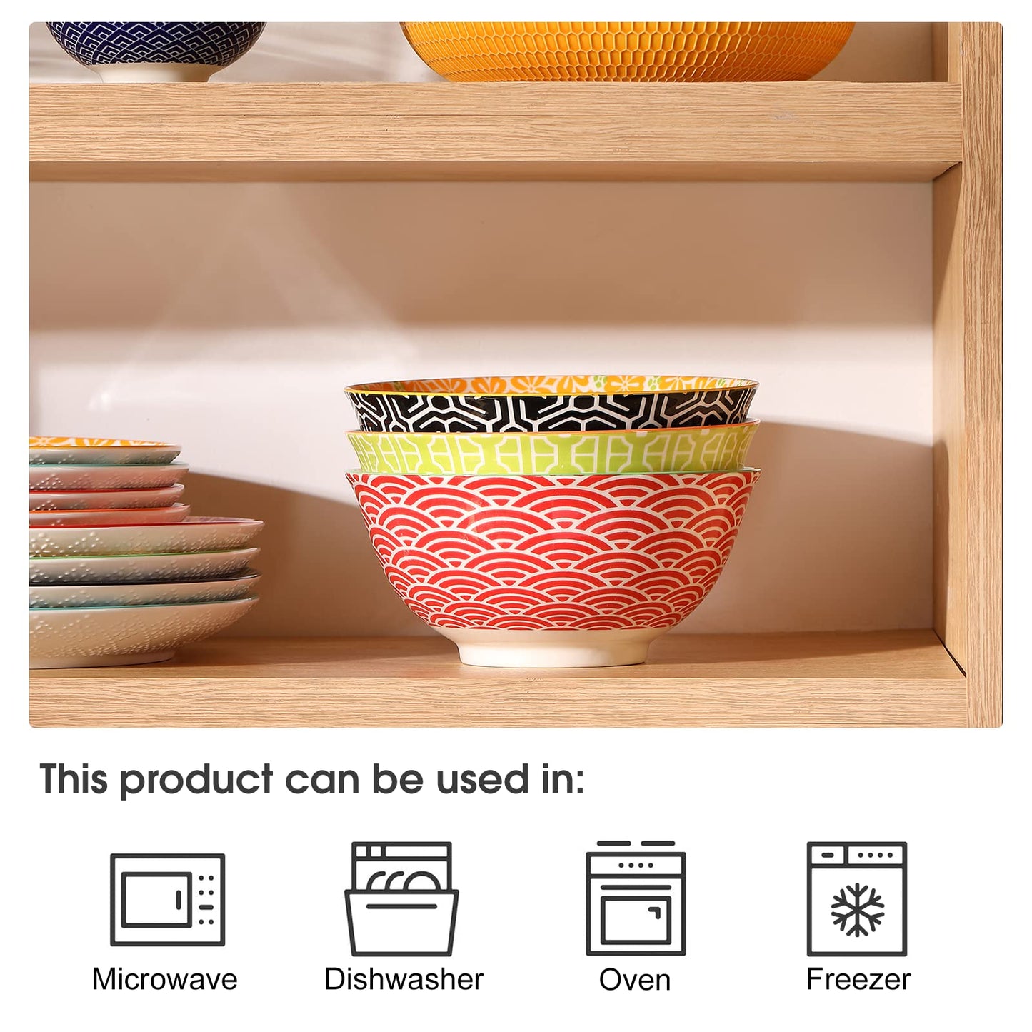 Metahom Salad Soup Bowls, Large Serving Bowls for Pho, Pasta Rarmen, 48 Oz Stackable Ceramic Bowls for Kitchen, Set of 3, Microwave & Dishwasher Safe