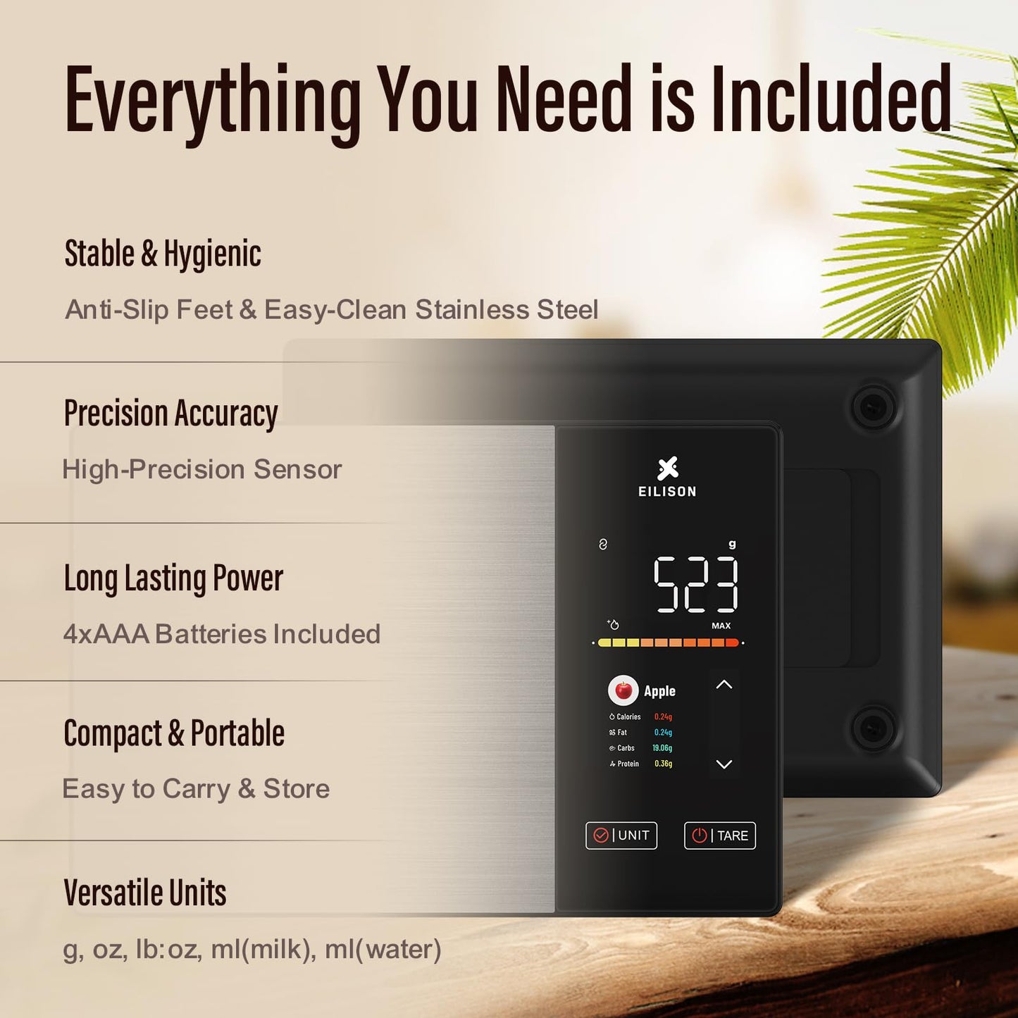 EILISON Smart Kitchen Scale with Nutrition Calculator, Digital Food Scale, Large TFT Color Display, Bluetooth App for 999+ Foods, Calorie Counter & 24 Nutrients Analyzer, 5000g Capacity (Black)