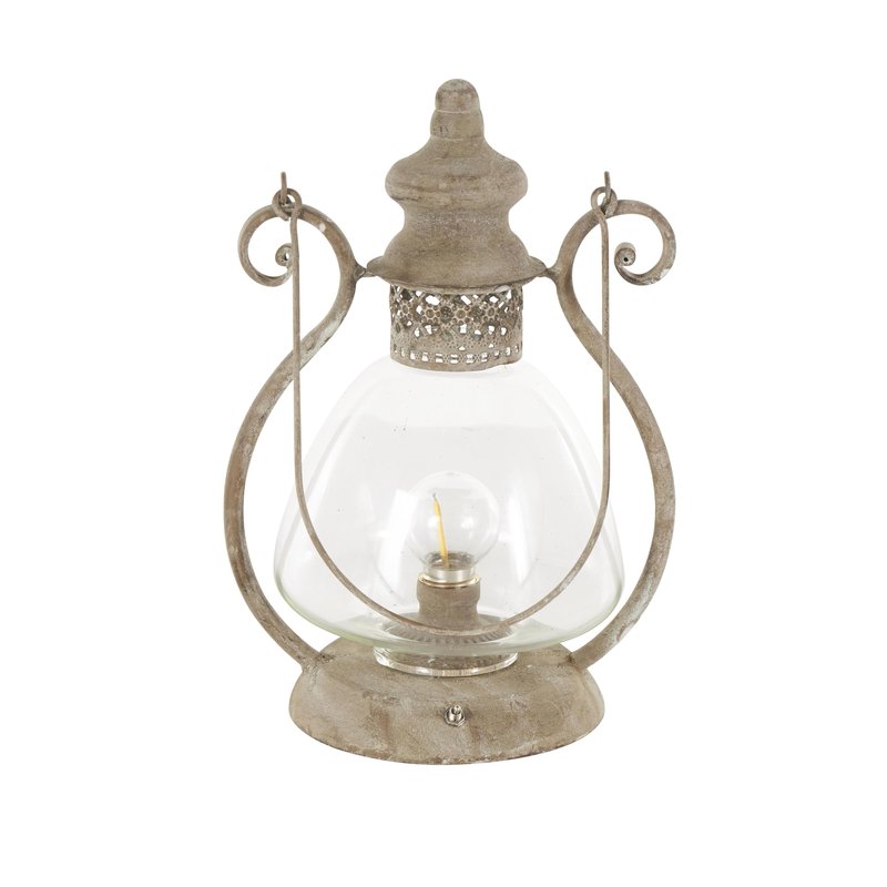 Deco 79 Metal Scroll Indoor Outdoor Candle Lantern Decorative Lantern Candle Holder with Arched Handle, Lantern 9" x 8" x 12", Bronze