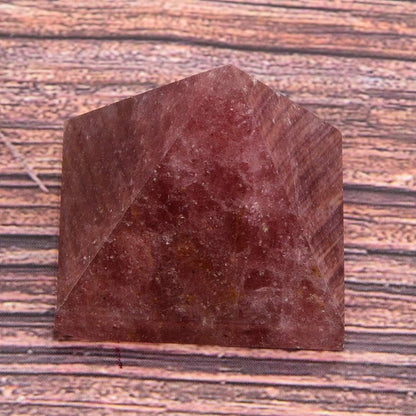 AUNMAS 3cm Quartz Pyramid, Small Strawberry Crystal Love Addition Reiki Stone Energy Tower for Home Office Decoration