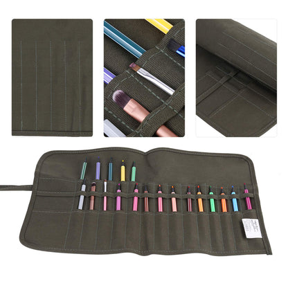 CYSFETENA Paint Brush Holder - 30 Slots Canvas Art Roll Up Bag Watercolor Oil Brush Organizer -Two Layers of Brush Pockets Washable for Artist Oil Watercolor Paintbrushes Painting Supplies