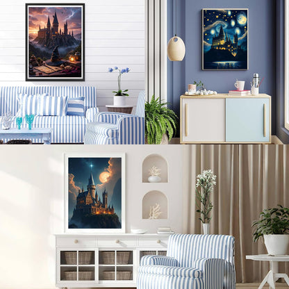 EIBEILI Diamond Art Kits for Adults - 3 Pack Magic Castle 5D Diamond Painting Kits for Beginner,DIY Magic Hat Gem Art Full Drill Diamond Dots Crystal Craft Kits for Home Wall Decor Gifts 12x16inch