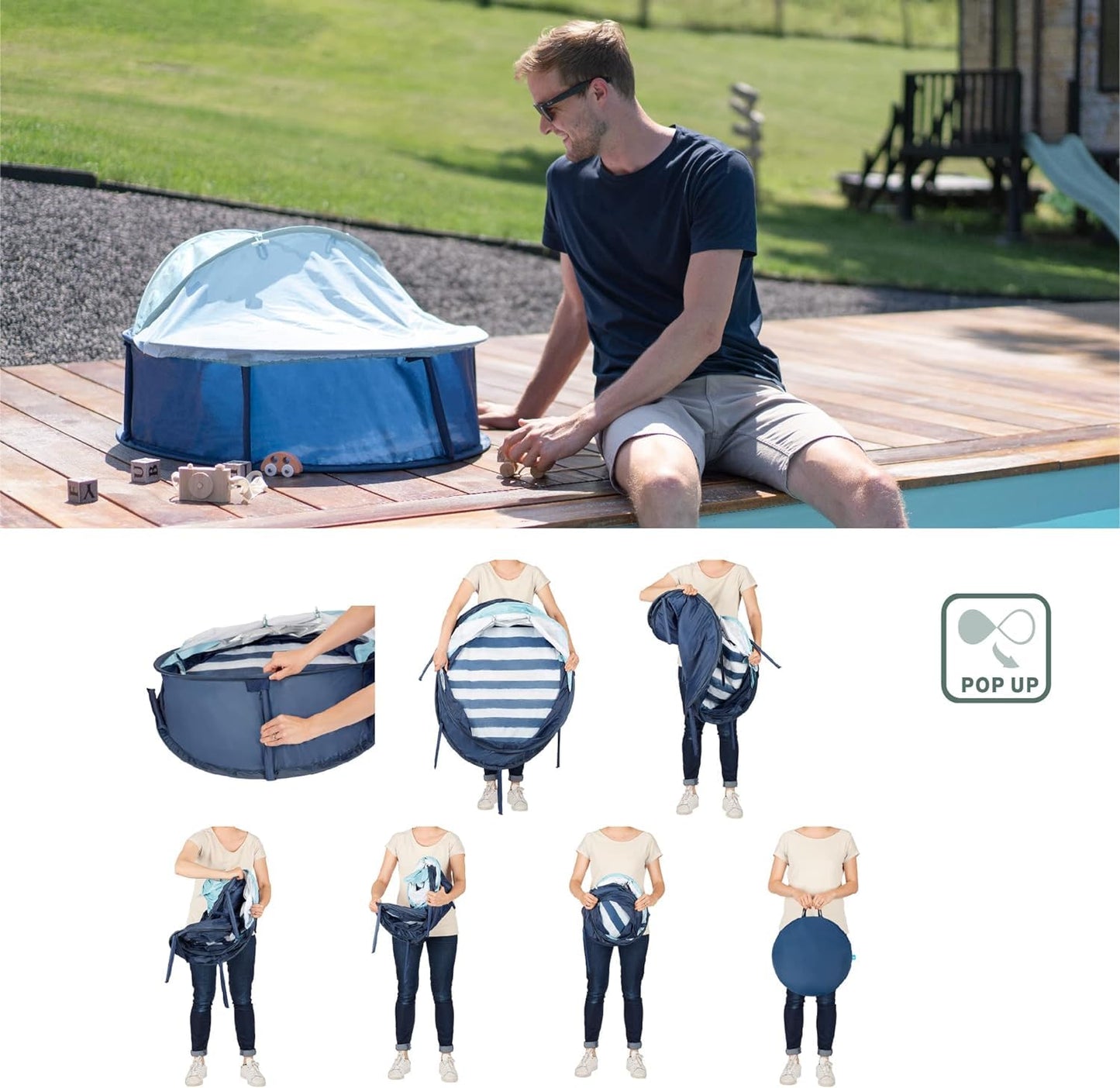 Babymoov Babyni Playpen, Activity Gym & Napper with Pop-Up System, 6 Toys and UPF 50+ Protection for Outdoor & Indoor Use