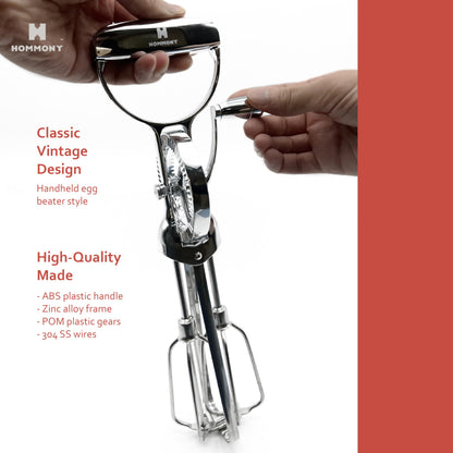 Hommony Rotary Egg Beater 12", Stainless Steel Baking Set with Silicone Spatula and Basting Pastry Brush