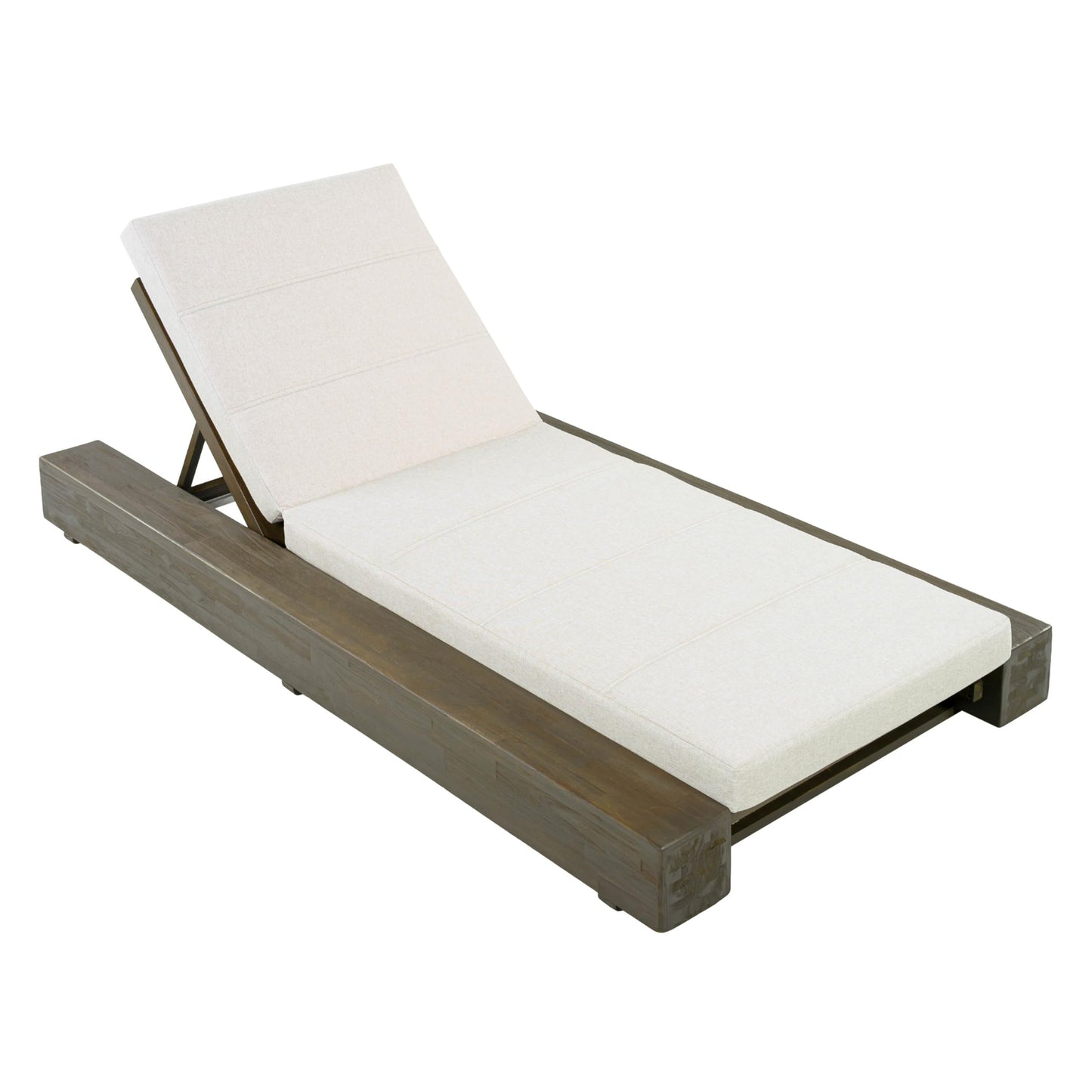 Christopher Knight Home Tory Acacia Wood Chaise Lounge Chair Outdoor Set of 4, Poolside Sun Lounger Recliner, Patio Outdoor Chaise Lounge with Cushions, Adjustable Backrest Lounge Sofa, Grey+Beige