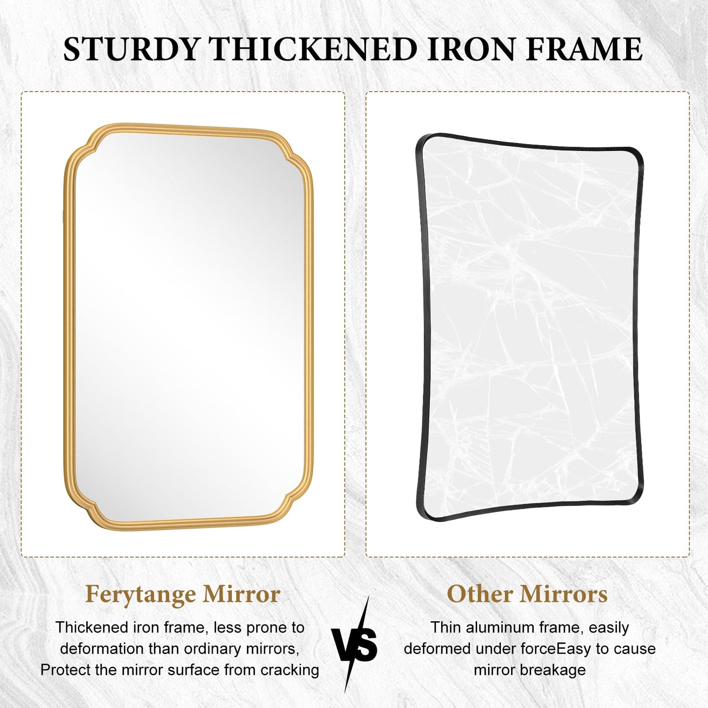 Ferytange 55X36 Inch Gold Metal Framed Bathroom Mirror for Wall, Large Rounded Rectangle Bathroom Vanity Mirror Farmhouse, Anti-Rust, Tempered Glass, Hangs Horizontally or Vertically
