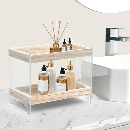 Bathroom Countertop Organizer, 2-Tier Wood Shelf for Cosmetic Storage, Acrylic Standing Rack for Home