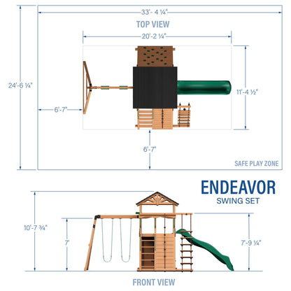 Backyard Discovery Endeavor All Cedar Wood Swing Set Playset for Backyard with Large Clubhouse Wave Slide Rope Ladder Rock Climbing Wall Wave Slide 2 Belt Swings and 1 Web Swing Gift for Ages 3-10