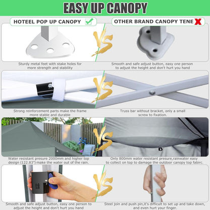 HOTEEL 10x20 Pop up Canopy Tent with 6 sidewalls Easy Up Commercial Outdoor Wedding Party Tents for Parties All Season Wind & Waterproof Gazebo Roller Bag, Gray