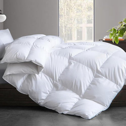 Feather and Down Comforter - Luxurious All-Season Queen Duvet Insert | 100% Cotton, Soft White, 90 x 90 Inches