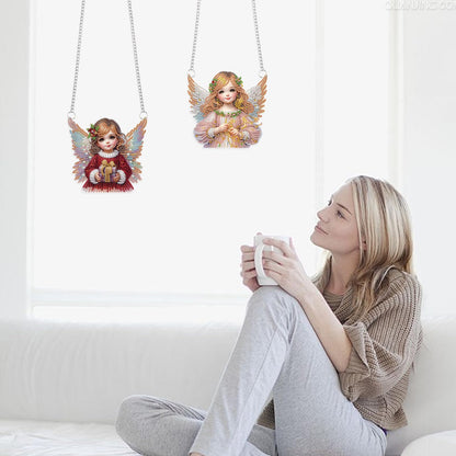 LazyFold 2 Pcs DIY Acrylic Diamond Art Painting Angel Kits Special Shaped Rhinestone 5D Diamond Art Window Pendants Home Garden Wall Hanging Kits Hanging Ornament